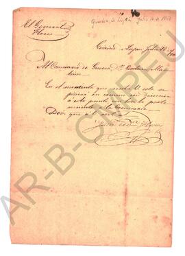 [Carta del Gral. José María Flores al Comisario de Guerra Ventura Martínez] 1853
