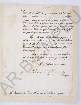 [Carta de Bernardino Rivadavia al Comisario de Policía del distrito de la Villa de Luján] 1822