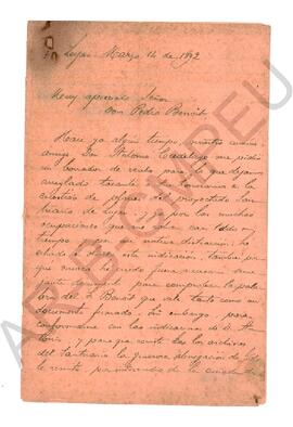 [Carta del Padre Jorge María Salvaire a Pedro Benoit relativa a sus honorarios] 1892